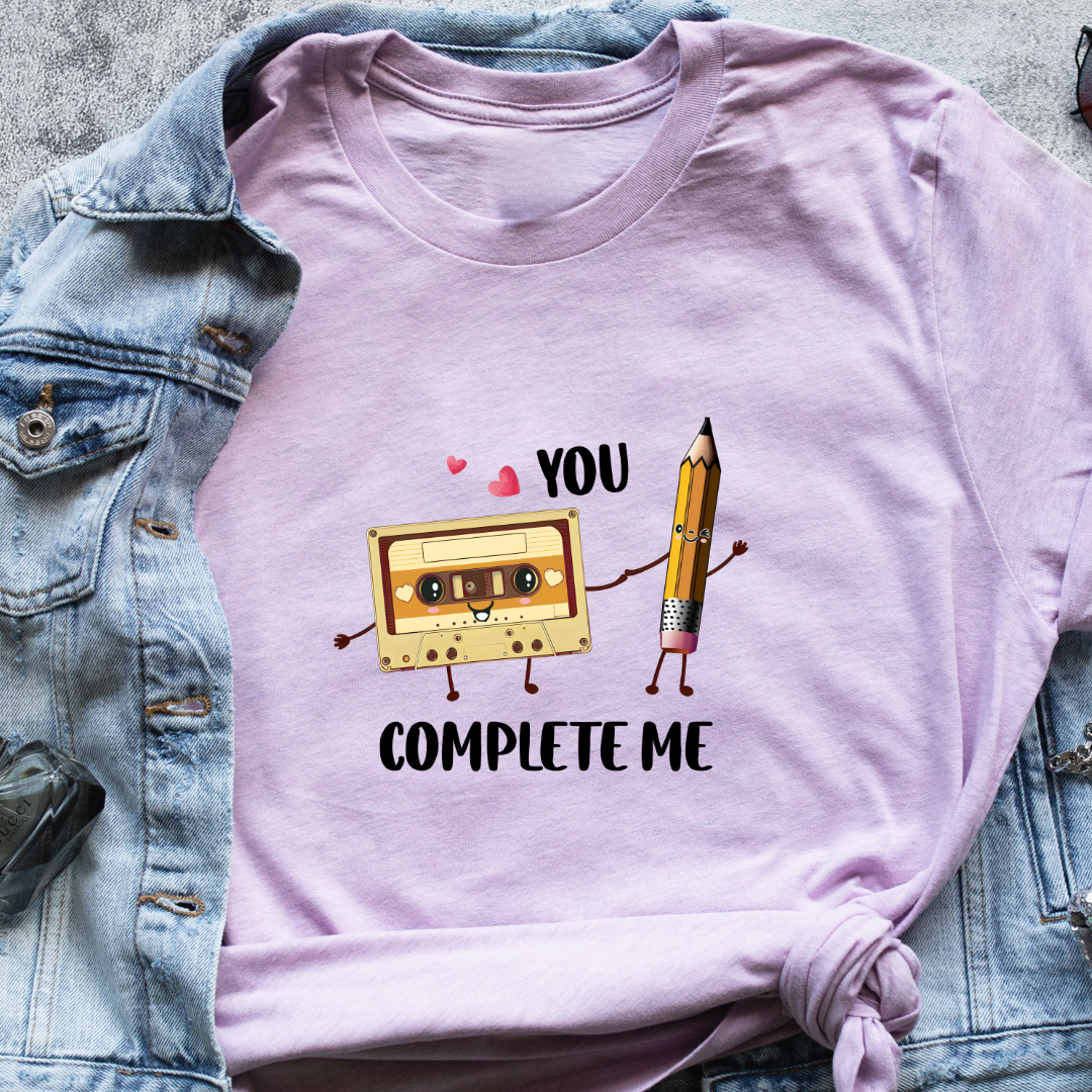 "You Complete Me" T-Shirt – Cassette & Pencil Graphic | Perfect Gift for Him or Her | Unisex Fit