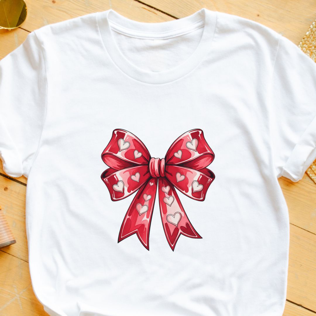 "Heart Bow" T-Shirt – Feminine & Minimalist Valentine’s Gift for Women | Elegant Design