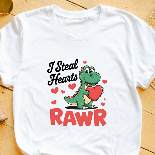 "I Steal Hearts Rawr" T-Shirt – Cute Dragon Design for Kids & Loved Ones | Perfect Valentine’s Gift