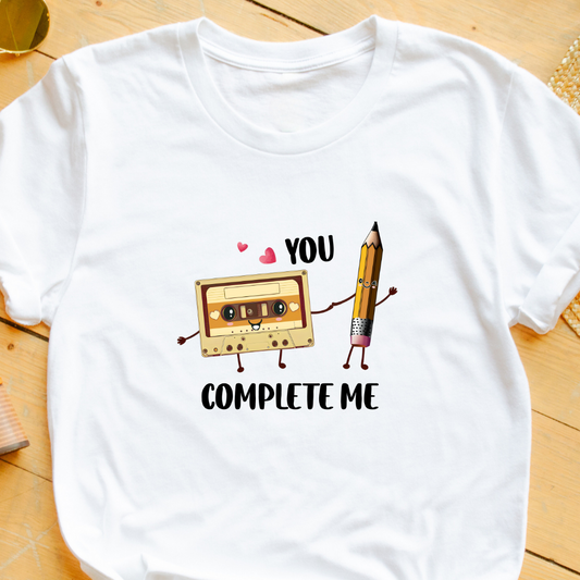 "You Complete Me" T-Shirt – Cassette & Pencil Graphic | Perfect Gift for Him or Her | Unisex Fit