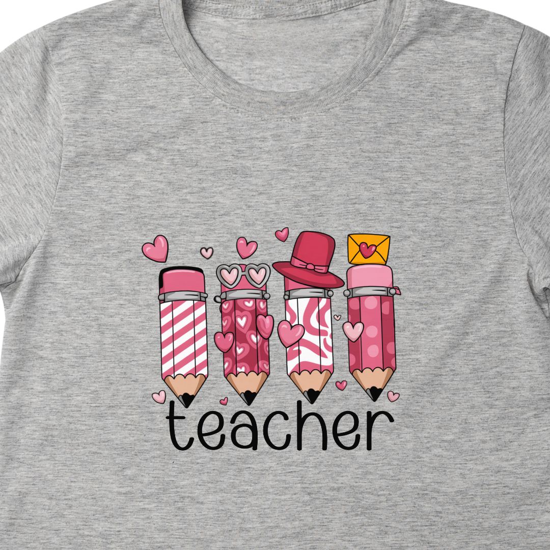 "Teacher" T-Shirt – Cute Pencil & Heart Graphic | Perfect Gift for Teachers | Unisex Fit