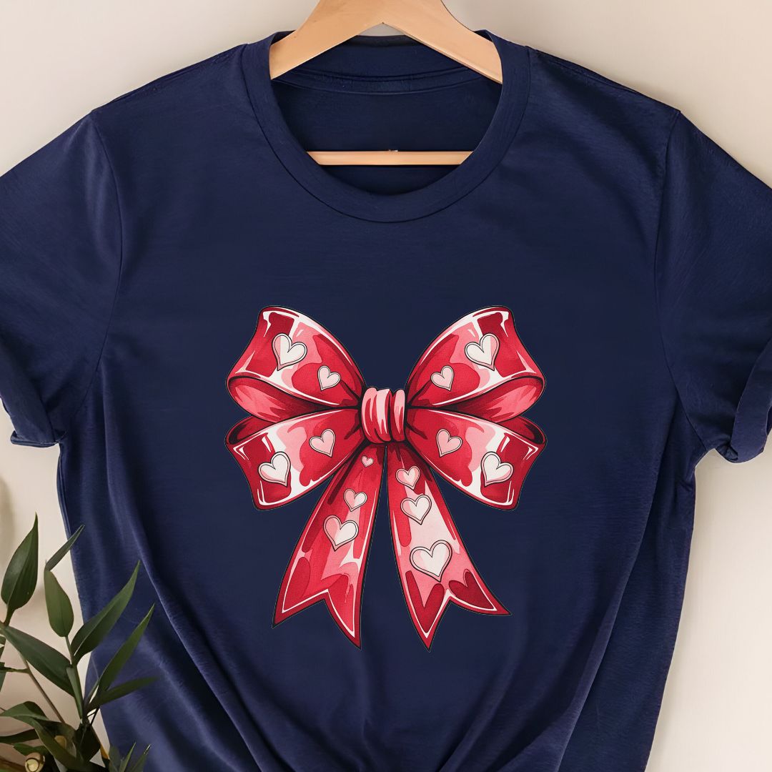 "Heart Bow" T-Shirt – Feminine & Minimalist Valentine’s Gift for Women | Elegant Design