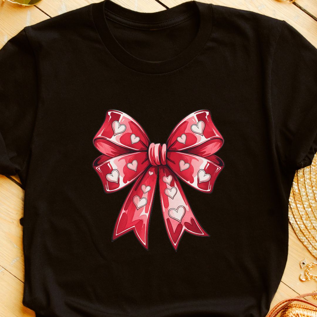 "Heart Bow" T-Shirt – Feminine & Minimalist Valentine’s Gift for Women | Elegant Design