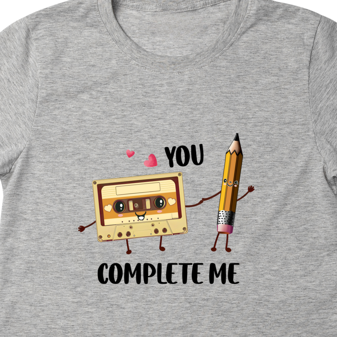 "You Complete Me" T-Shirt – Cassette & Pencil Graphic | Perfect Gift for Him or Her | Unisex Fit