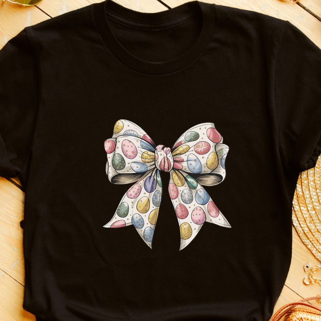 Cute Easter Eggs Bow T-Shirt – Adorable & Festive Tee for Women & Girls | Perfect for Easter Celebration