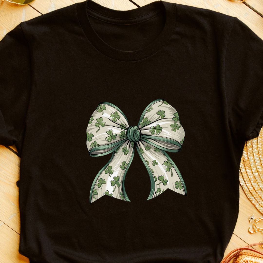 Lucky Clover Bow T-Shirt – Stylish St. Patrick’s Day Tee for Women & Girls | Festive & Chic