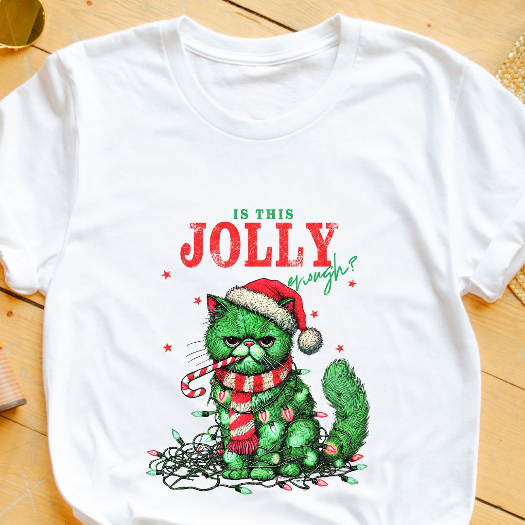 "Is It Jolly Enough?" Grumpy Cat Christmas T-Shirt – Funny Holiday Tee for Cat Lovers in India | Unisex Fit