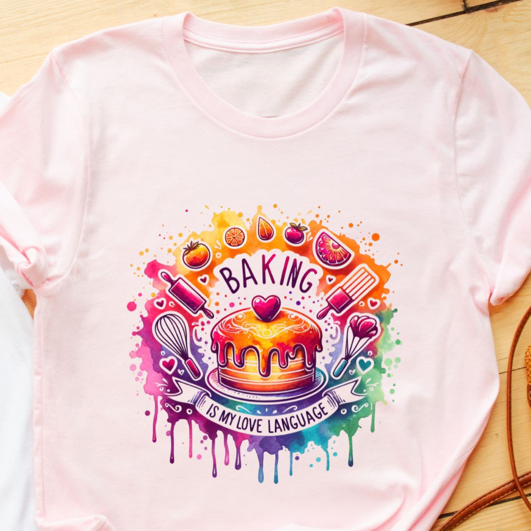 Baking Is My Love Language – Vibrant T-shirt with Colorful Baking Elements | Eazy Peace