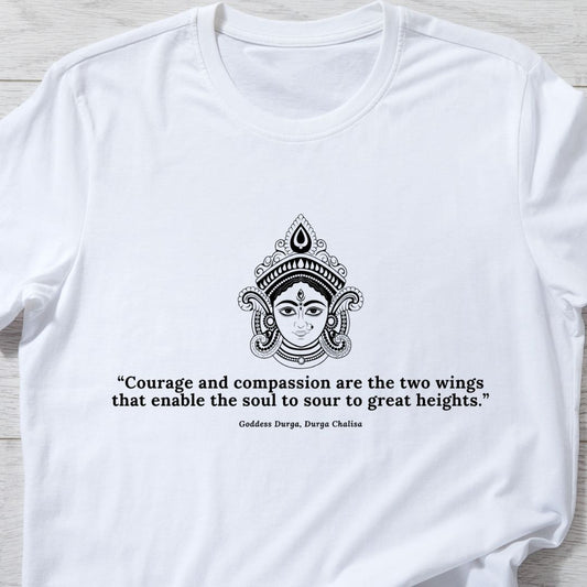 Unisex T-Shirt with Durga Chalisa Quote - 'Courage and Compassion' | Premium Cotton, Lasting Print