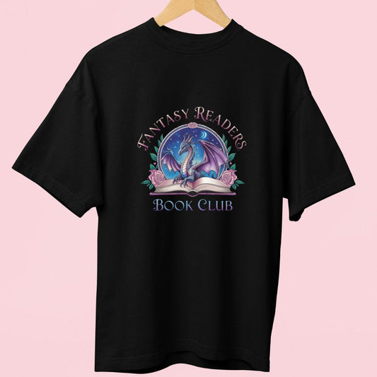 "Fantasy Reader Book Club" Oversized T-Shirt – Dragon Design for Fantasy Book Lovers