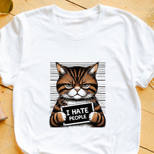 "I Hate People" Funny Grumpy Cat T-Shirt – Perfect for Cat Lovers with a Sense of Humor | Unisex Fit