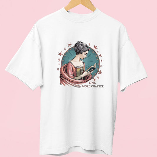 "One More Chapter" Oversized T-Shirt – Victorian Retro Lady Design for Book Lovers