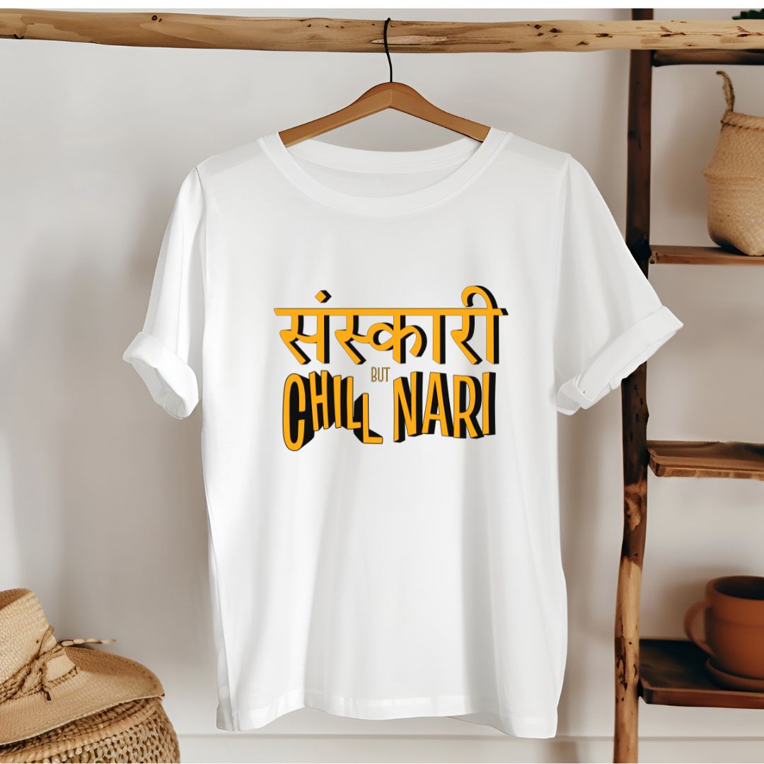 Sanskari But Chill Nari T-Shirt – Perfect for Traditional Yet Modern Indian Women