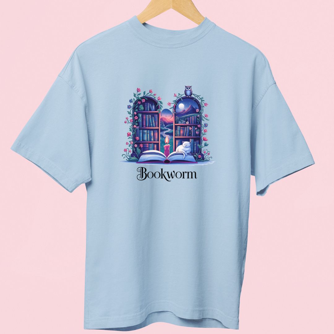 "Book Worm" T-Shirt with Cute Cat Design – Perfect Gift for Book Lovers & Cat Enthusiasts