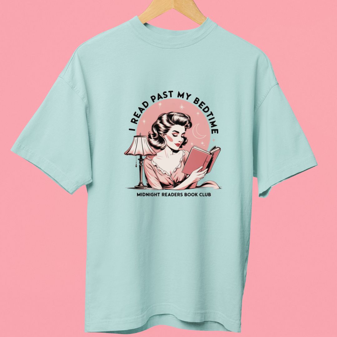 "I Read Past My Bedtime" Oversized T-Shirt – Retro Lady Design for Midnight Readers