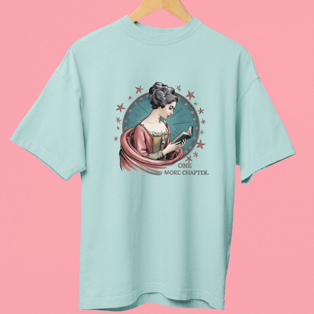 "One More Chapter" Oversized T-Shirt – Victorian Retro Lady Design for Book Lovers