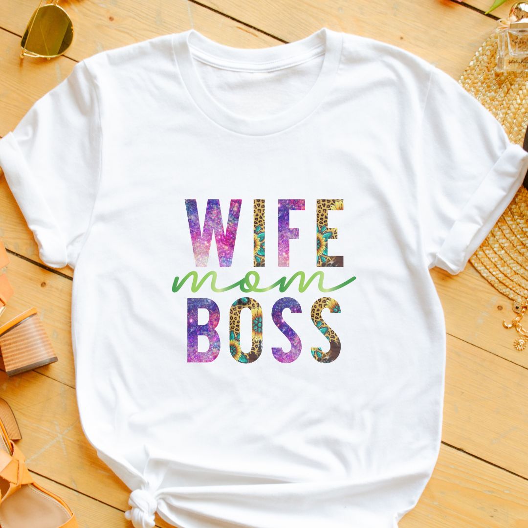 Wife. Mom. Boss. Galaxy & Nature Design T-Shirt