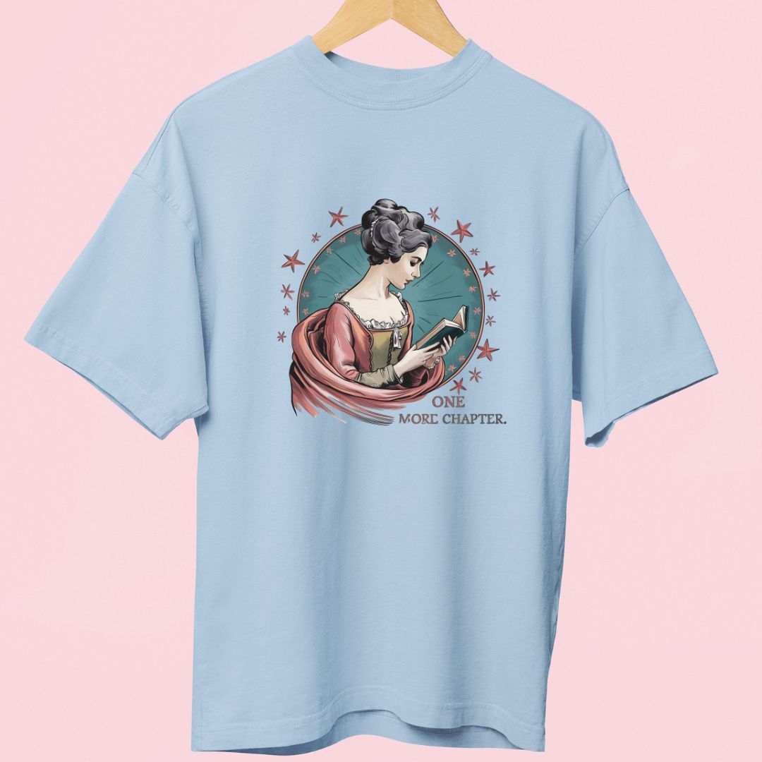 "One More Chapter" Oversized T-Shirt – Victorian Retro Lady Design for Book Lovers