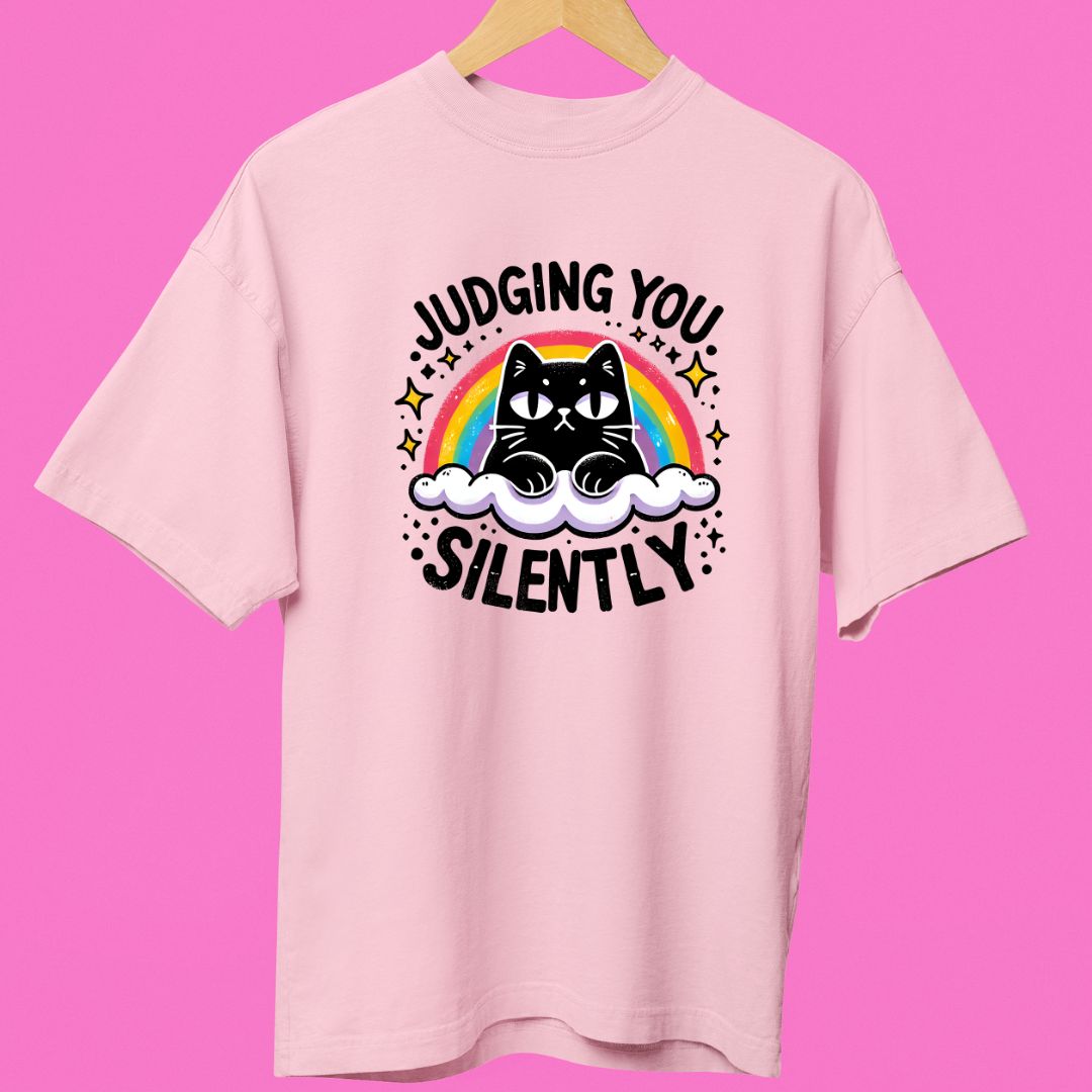 "Judging You Silently" Oversized T-Shirt – Funny Cat Design for Cat Lovers