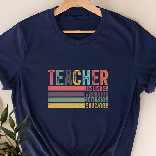 Minimalist Teacher T-Shirt | Believer, Innovator, Motivator, Educator | Eazy Peace India