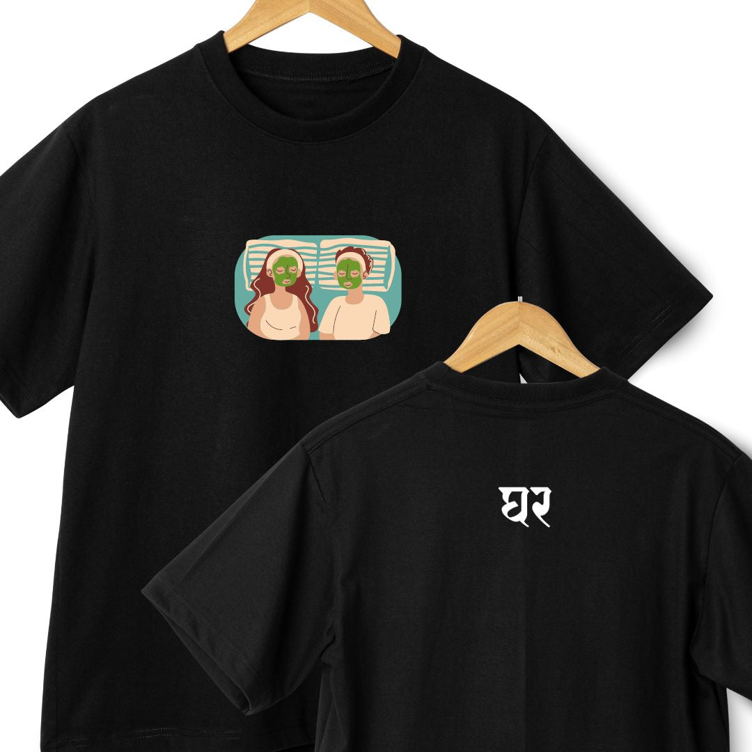 Sister Squad Relaxation T-Shirt | Facemask Graphic & ‘घर’ Back Print