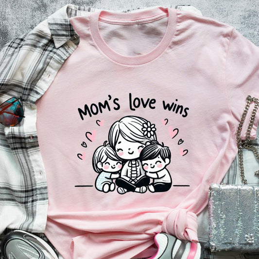 Mama Loves Win T-Shirt – For Moms with One Daughter & One Son | Heartwarming Family Tee