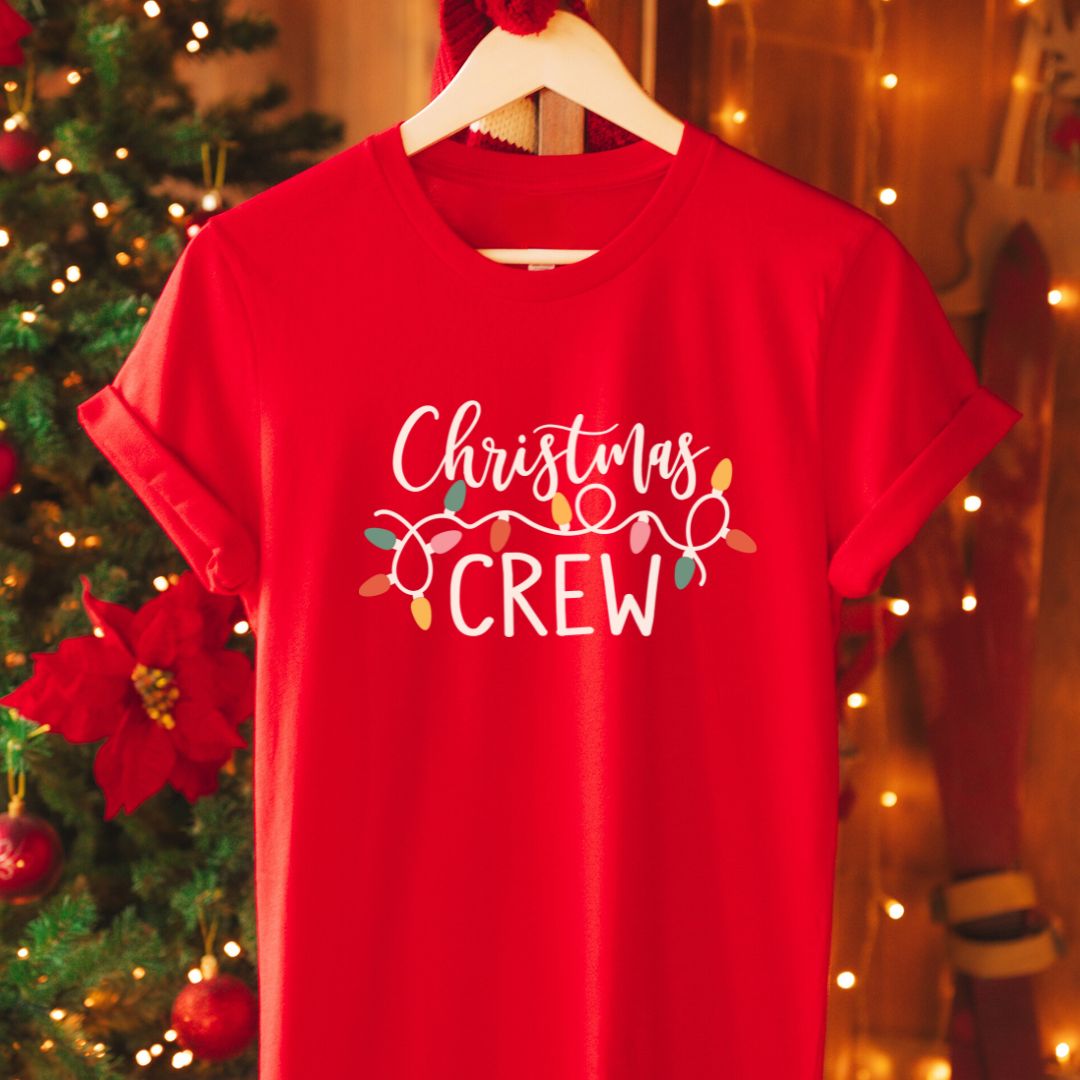 "Christmas Crew" T-Shirt with Festive Lights – Perfect Matching Tee for Friends & Family | Unisex Fit