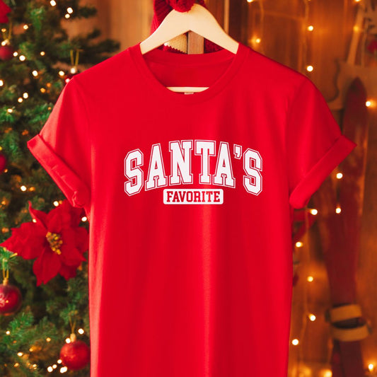 "Santa's Favorite" Christmas T-Shirt – Festive Red & White Tee for Holiday Cheer | Unisex Fit