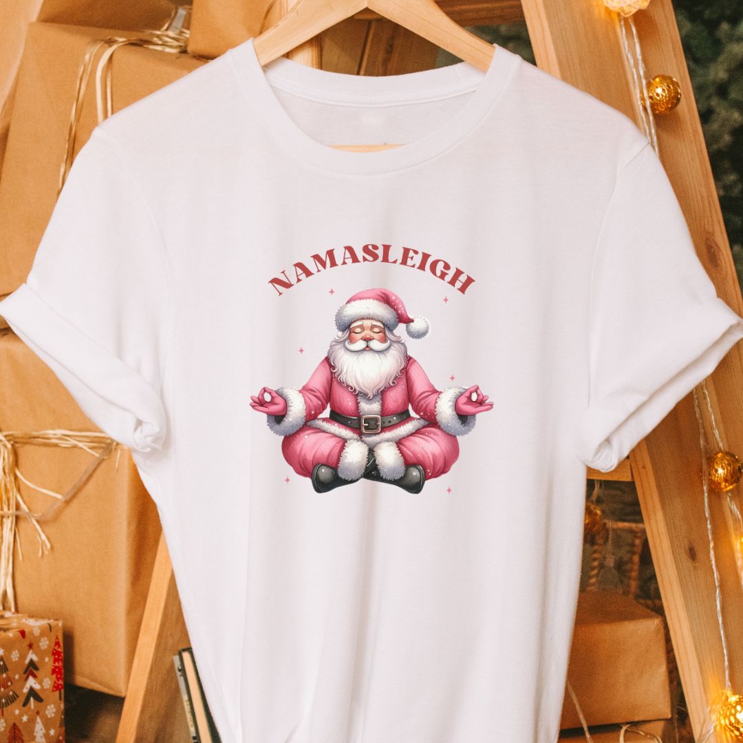 "Namasleigh" Funny Christmas T-Shirt – Santa Meditating for a Festive Laugh | Unisex Fit