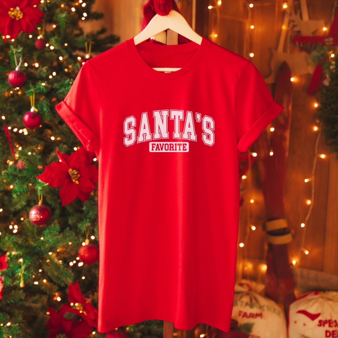 "Santa's Favorite" Christmas T-Shirt – Festive Red & White Tee for Holiday Cheer | Unisex Fit