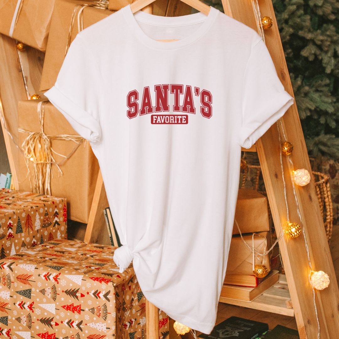 "Santa's Favorite" Christmas T-Shirt – Festive Red & White Tee for Holiday Cheer | Unisex Fit