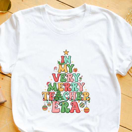 "In My Very Merry Teacher Era" T-Shirt – Festive Holiday Tee for Teachers | Unisex Fit