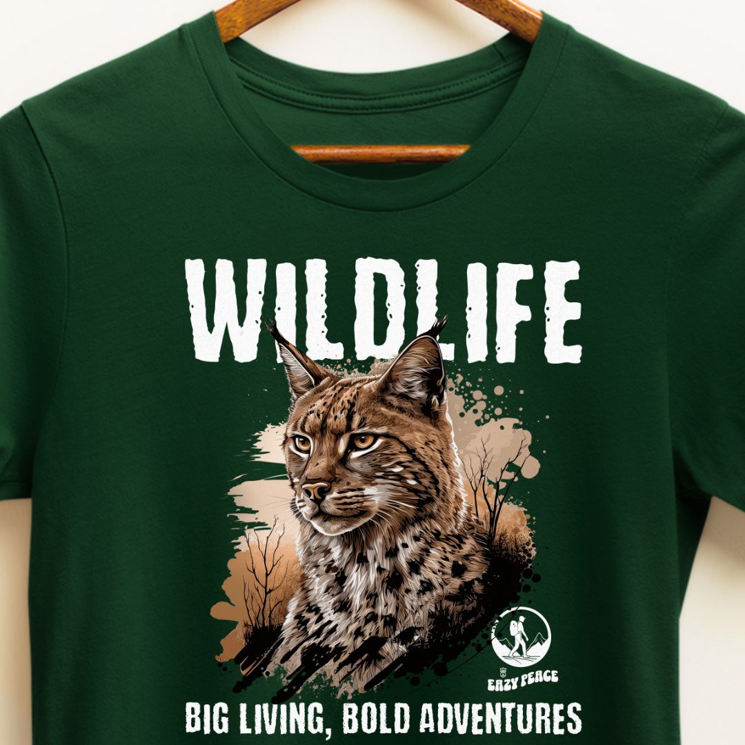 Wildlife Big Living, Bold Adventures T-Shirt - Featuring Wild Lynx Cat from India