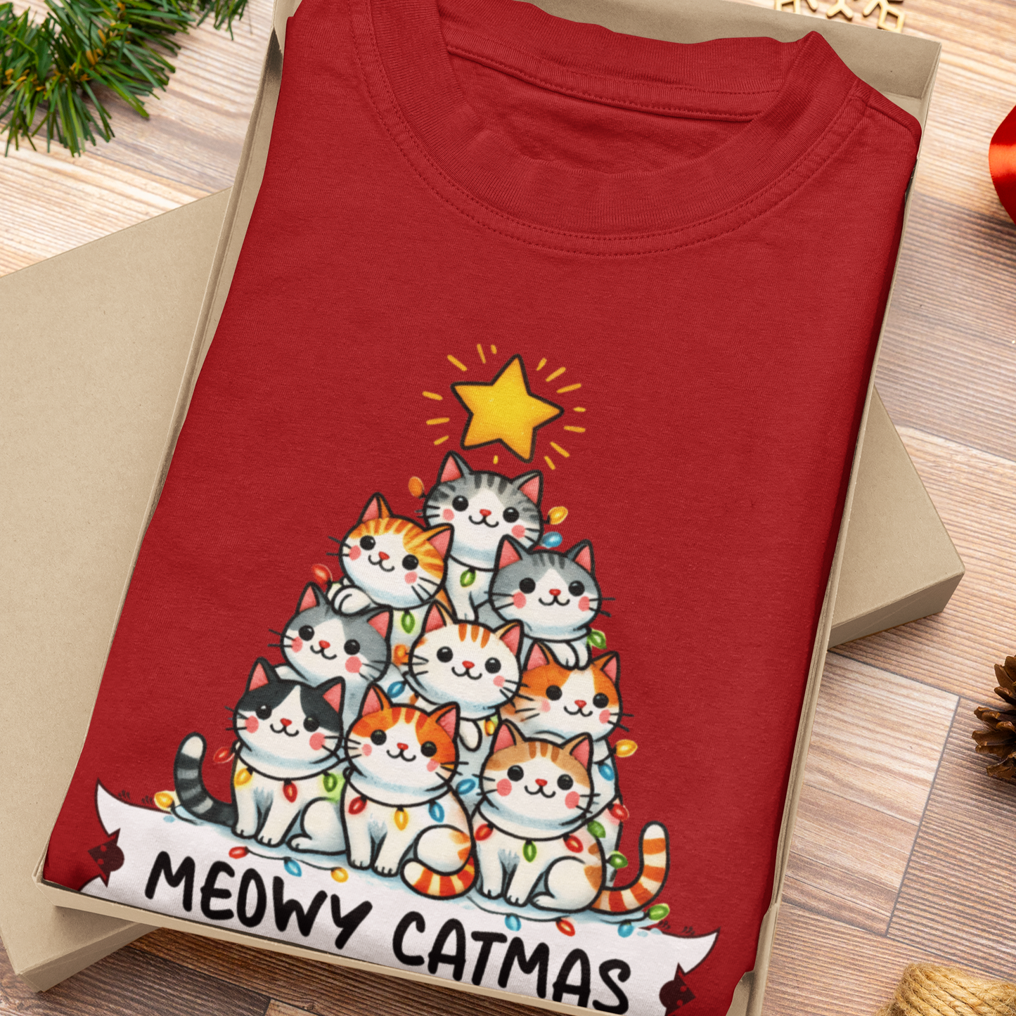 "Meowy Catmas" T-Shirt – Purrfect Christmas Gift for Cat Lovers in India | Unisex Fit